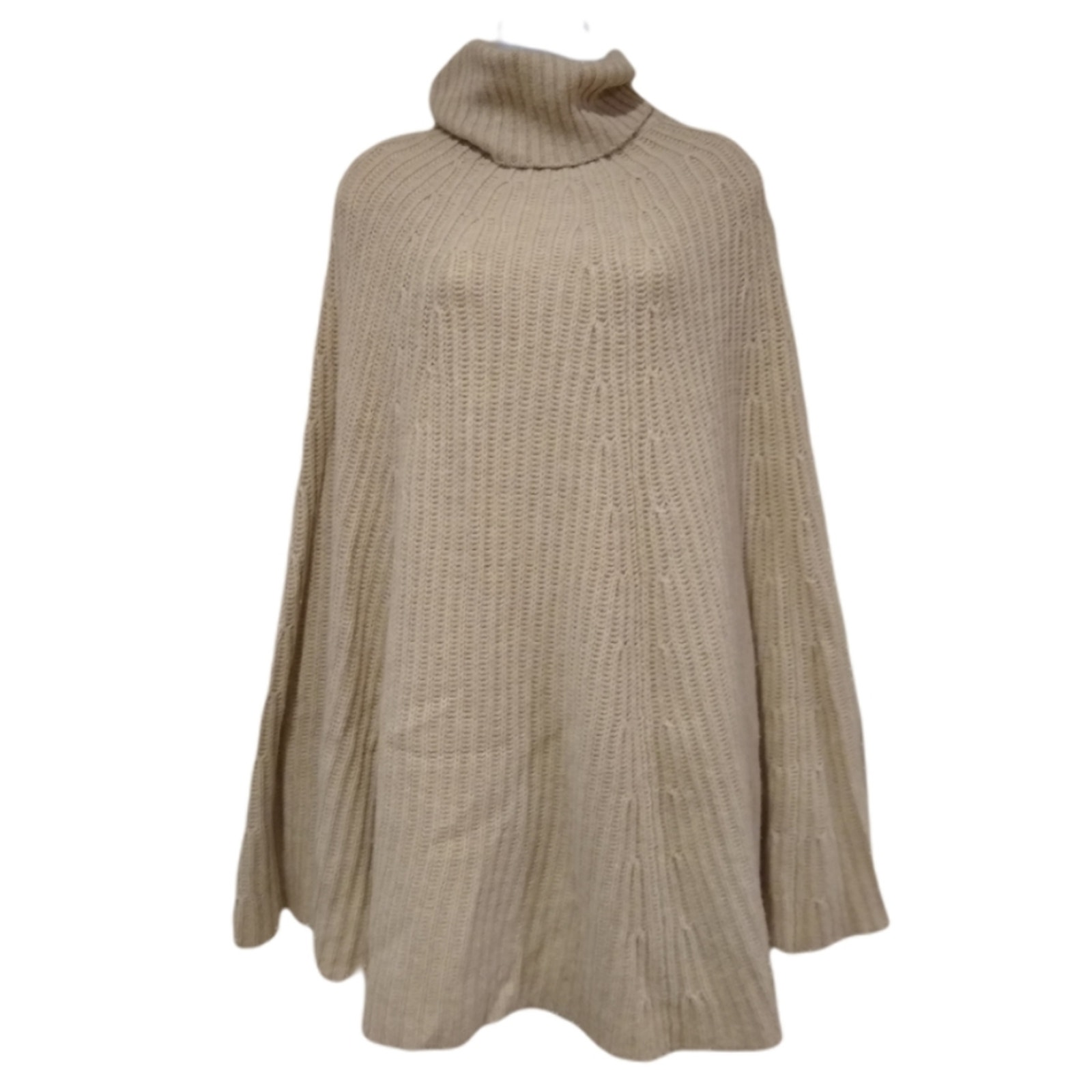 Madeleine Thompson Poncho Womens One Size Cream Ribbed Wool & Cashmere